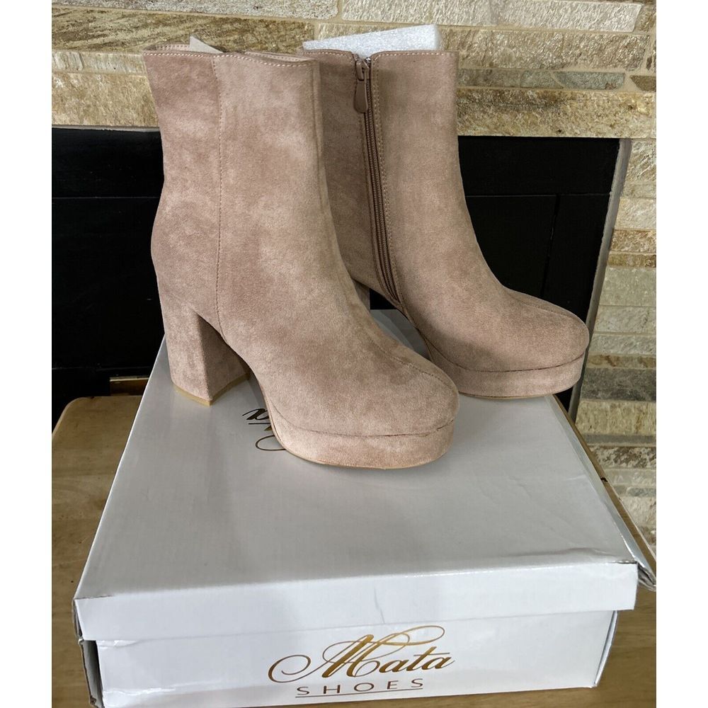 New!! Mata Shoes Womens Platform‎ Bootie Suede Pink Taupe SIze 7